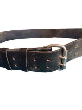 Vintage 44 46 Leather Work Belt With Roller Buckle Double Punch Strap Biker